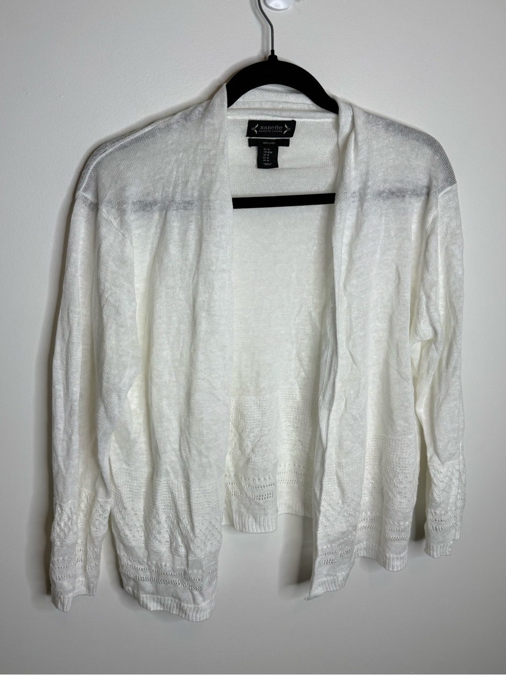 Nanette Lepore White Open-Front Lightweight Cardigan 100% linen size medium